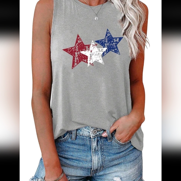 SHEIN Tops - Gray Patriotic Star Print Sleeveless Top